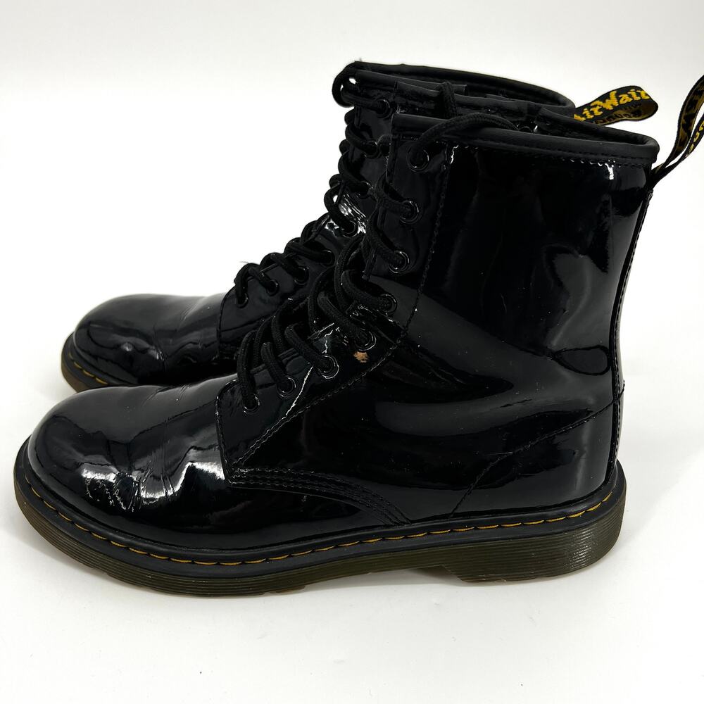 Doc Dr. Martens Black Patent Leather Boots 1460Y U.S. Size 6M Euro 38 Preowned